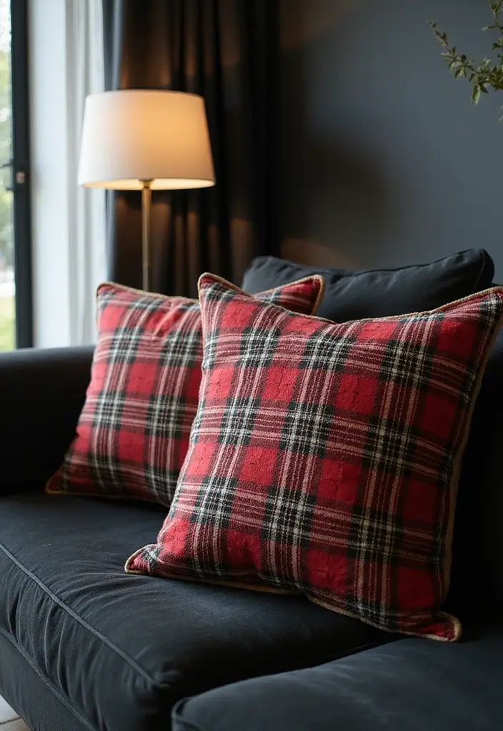 27 Throw Pillows for a Black Couch That Add Texture and Style 24 27 Throw Pillows for a Black Couch That Add Texture and Style - 24. Timeless Check Patterns