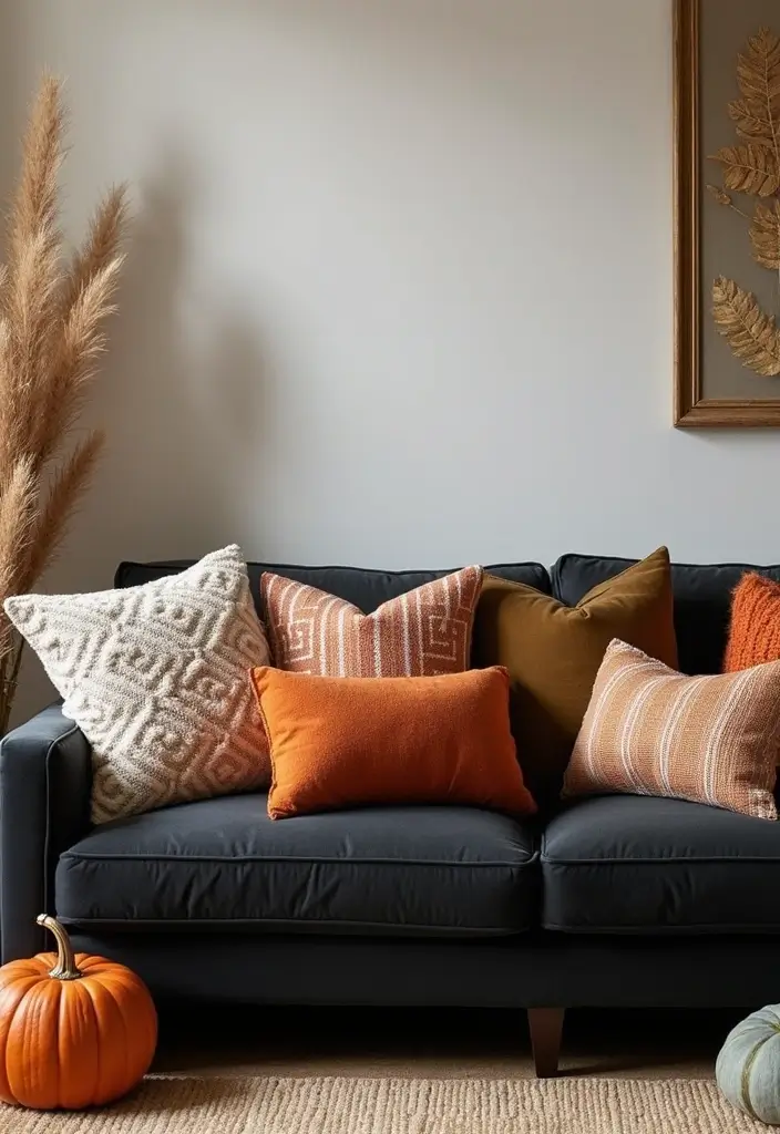 27 Throw Pillows for a Black Couch That Add Texture and Style 26 27 Throw Pillows for a Black Couch That Add Texture and Style - 26. Seasonal Switch-Ups