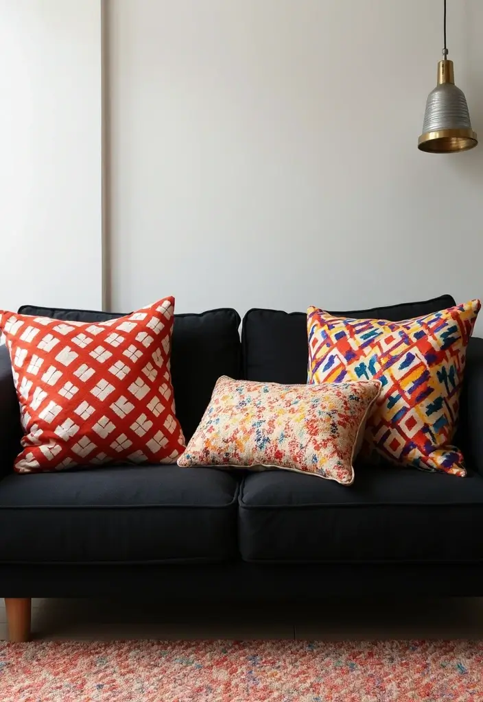 27 Throw Pillows for a Black Couch That Add Texture and Style 3 27 Throw Pillows for a Black Couch That Add Texture and Style - 3. Bold Geometric Patterns