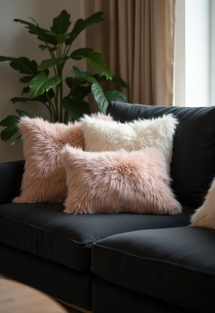 27 Throw Pillows for a Black Couch That Add Texture and Style 4 27 Throw Pillows for a Black Couch That Add Texture and Style - 4. Soft Faux Fur