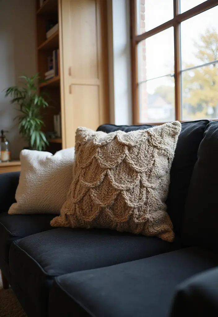 27 Throw Pillows for a Black Couch That Add Texture and Style 5 27 Throw Pillows for a Black Couch That Add Texture and Style - 5. Textured Knitted Pillows