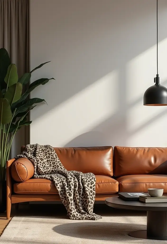 27 Throws for Brown Leather Sofas That Add Warmth and Contrast 13 27 Throws for Brown Leather Sofas That Add Warmth and Contrast - 13. Scene Stealing Animal Prints