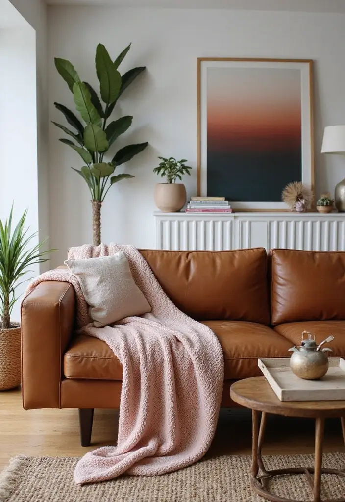 27 Throws for Brown Leather Sofas That Add Warmth and Contrast 14 27 Throws for Brown Leather Sofas That Add Warmth and Contrast - 14. Ombre Effects for Depth