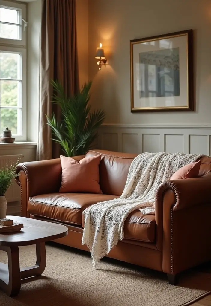 27 Throws for Brown Leather Sofas That Add Warmth and Contrast 24 27 Throws for Brown Leather Sofas That Add Warmth and Contrast - 24. Romantic Lace Accents
