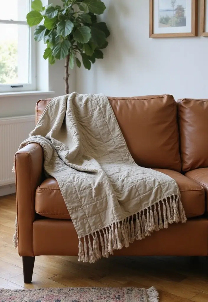 27 Throws for Brown Leather Sofas That Add Warmth and Contrast 25 27 Throws for Brown Leather Sofas That Add Warmth and Contrast - 25. Utility Quilted Throws