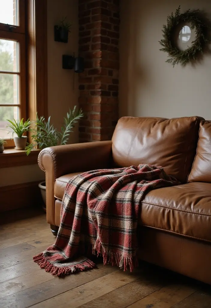 27 Throws for Brown Leather Sofas That Add Warmth and Contrast 4 27 Throws for Brown Leather Sofas That Add Warmth and Contrast - 4. Rustic Plaid Throws