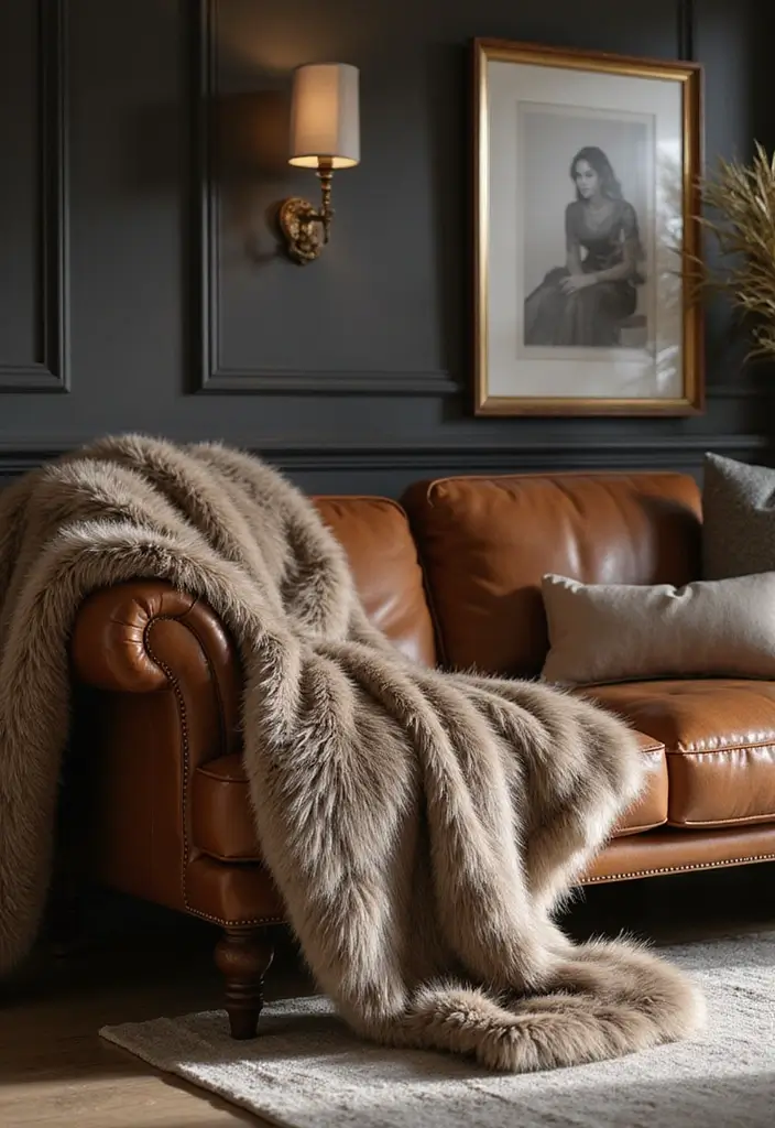 27 Throws for Brown Leather Sofas That Add Warmth and Contrast 5 27 Throws for Brown Leather Sofas That Add Warmth and Contrast - 5. Luxurious Faux Fur