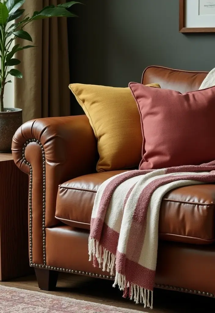 27 Throws for Brown Leather Sofas That Add Warmth and Contrast 6 27 Throws for Brown Leather Sofas That Add Warmth and Contrast - 6. Classic Stripes