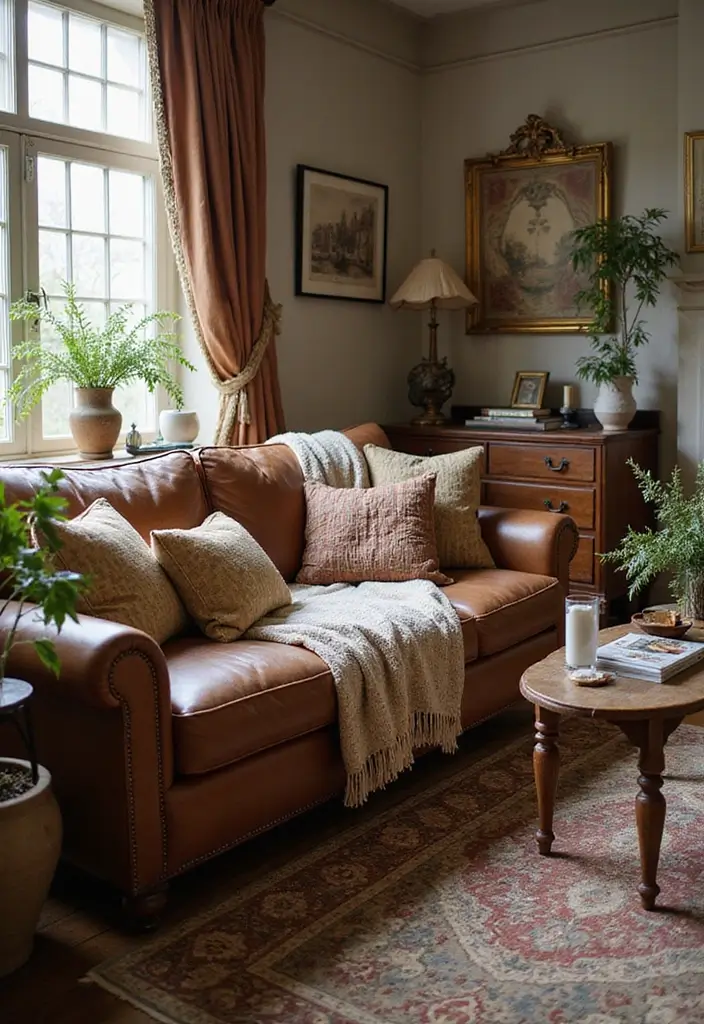 27 Throws for Brown Leather Sofas That Add Warmth and Contrast 9 27 Throws for Brown Leather Sofas That Add Warmth and Contrast - 9. Vintage Inspired Throws
