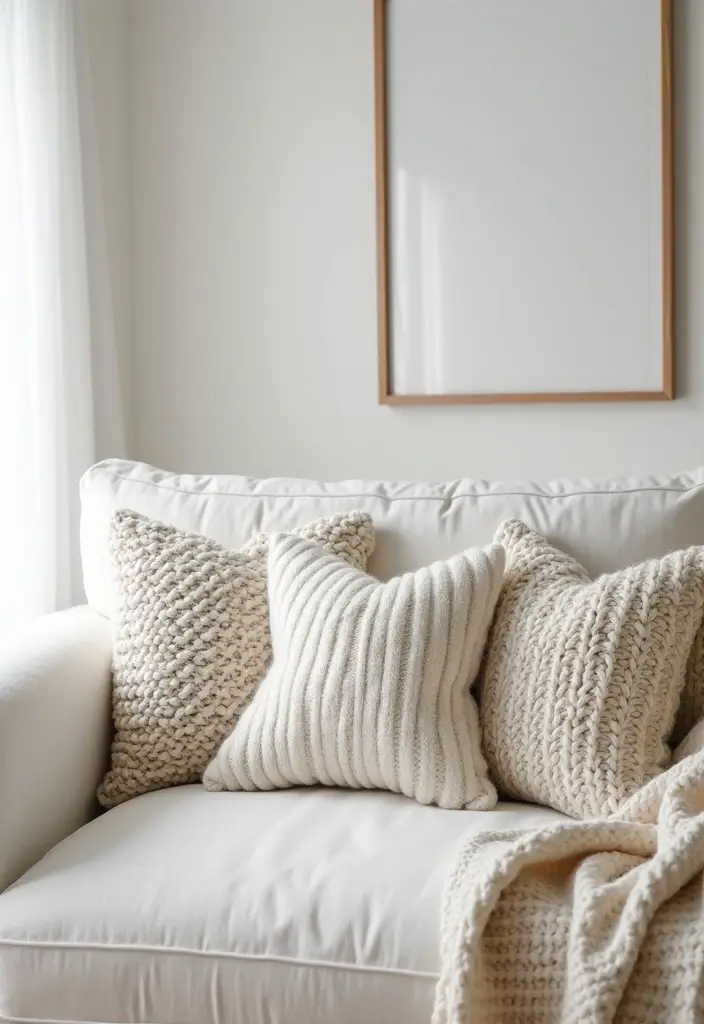 27 White Couch Pillow Ideas for a Clean Modern Feel 1 27 White Couch Pillow Ideas for a Clean Modern Feel - 1. Textured Knitted Pillows