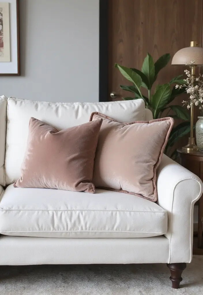 27 White Couch Pillow Ideas for a Clean Modern Feel 10 27 White Couch Pillow Ideas for a Clean Modern Feel - 10. Chic Velvet Accents
