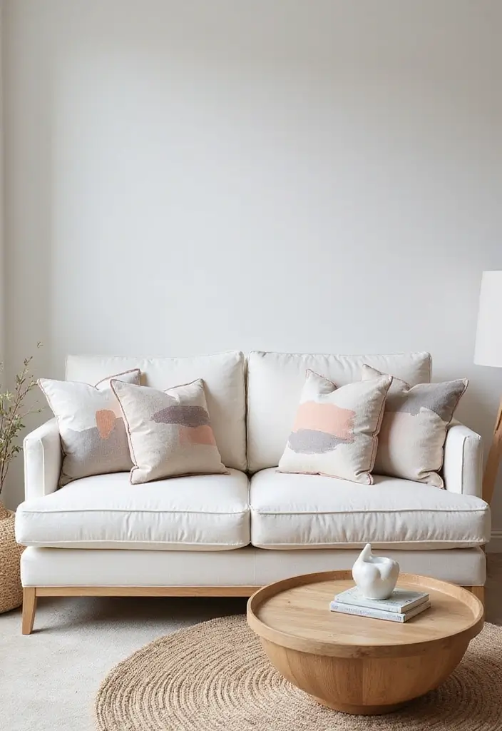 27 White Couch Pillow Ideas for a Clean Modern Feel 11 27 White Couch Pillow Ideas for a Clean Modern Feel - 11. Artistic Abstract Prints