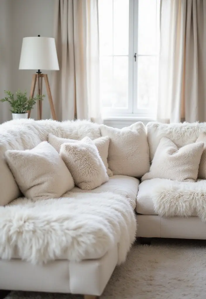 27 White Couch Pillow Ideas for a Clean Modern Feel 15 27 White Couch Pillow Ideas for a Clean Modern Feel - 15. Soft Faux Fur Pillows