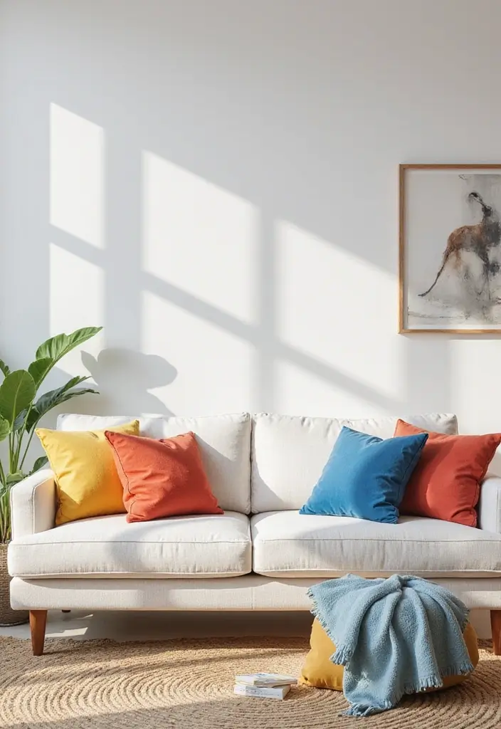 27 White Couch Pillow Ideas for a Clean Modern Feel 16 27 White Couch Pillow Ideas for a Clean Modern Feel - 16. Pop of Color with White