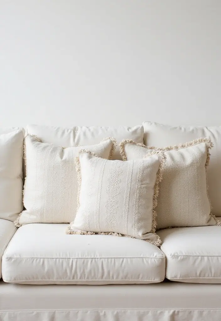 27 White Couch Pillow Ideas for a Clean Modern Feel 3 27 White Couch Pillow Ideas for a Clean Modern Feel - 3. Classic Fringe Accent Pillows