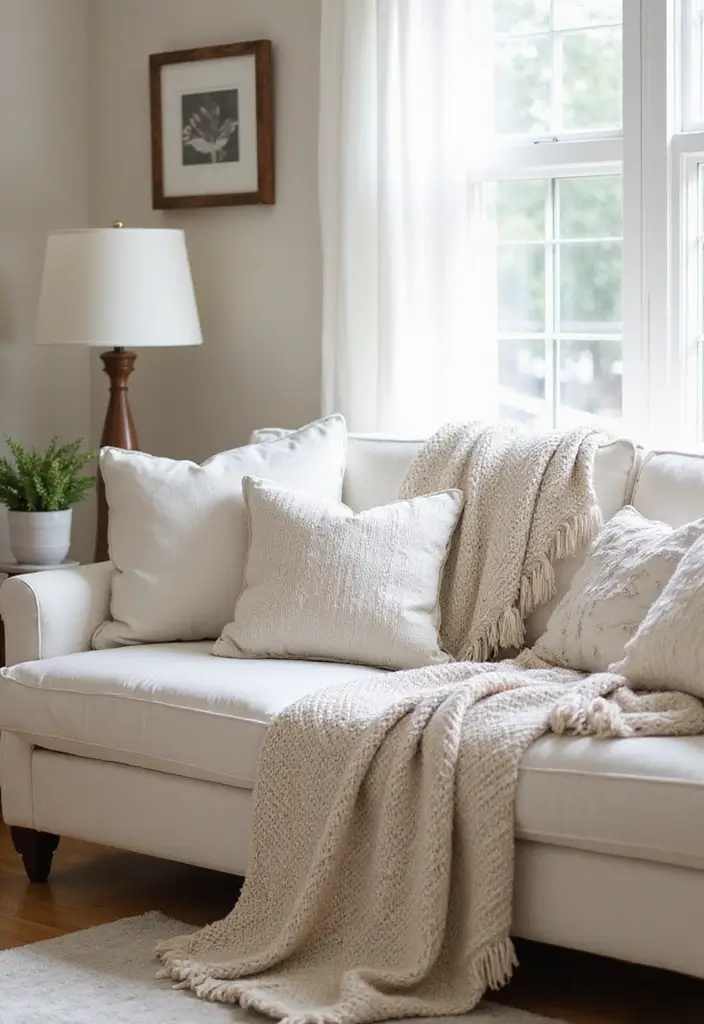 27 White Couch Pillow Ideas for a Clean Modern Feel 7 27 White Couch Pillow Ideas for a Clean Modern Feel - 7. Layered Textures with Throws