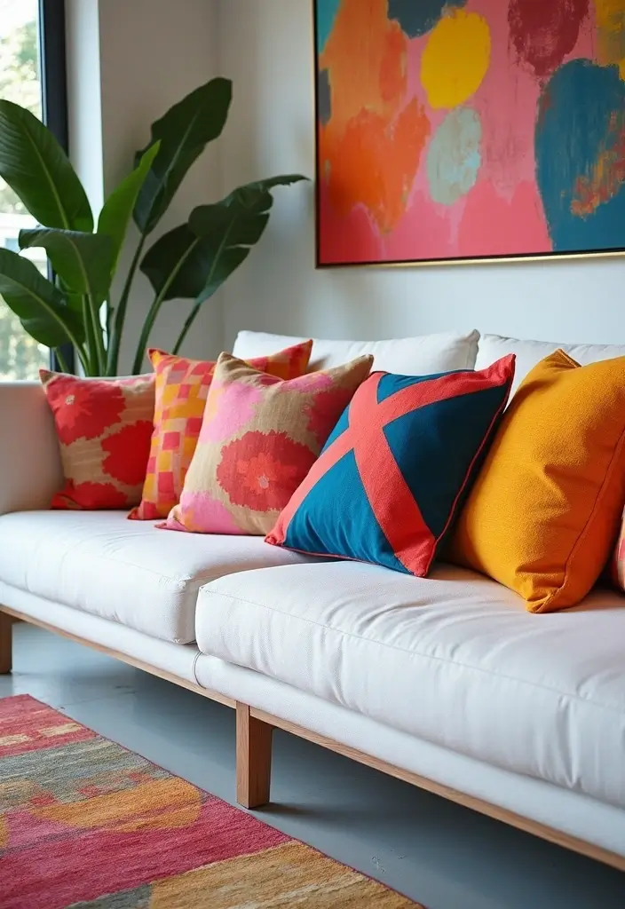 27 White Couch with Colorful Pillows Bright and Playful Decor Ideas 1 27 White Couch with Colorful Pillows Bright and Playful Decor Ideas - 1. Bold Geometric Patterns