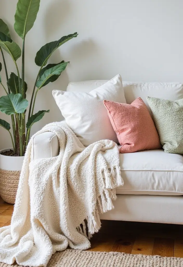 27 White Couch with Colorful Pillows Bright and Playful Decor Ideas 11 27 White Couch with Colorful Pillows Bright and Playful Decor Ideas - 11. Layering with Throws