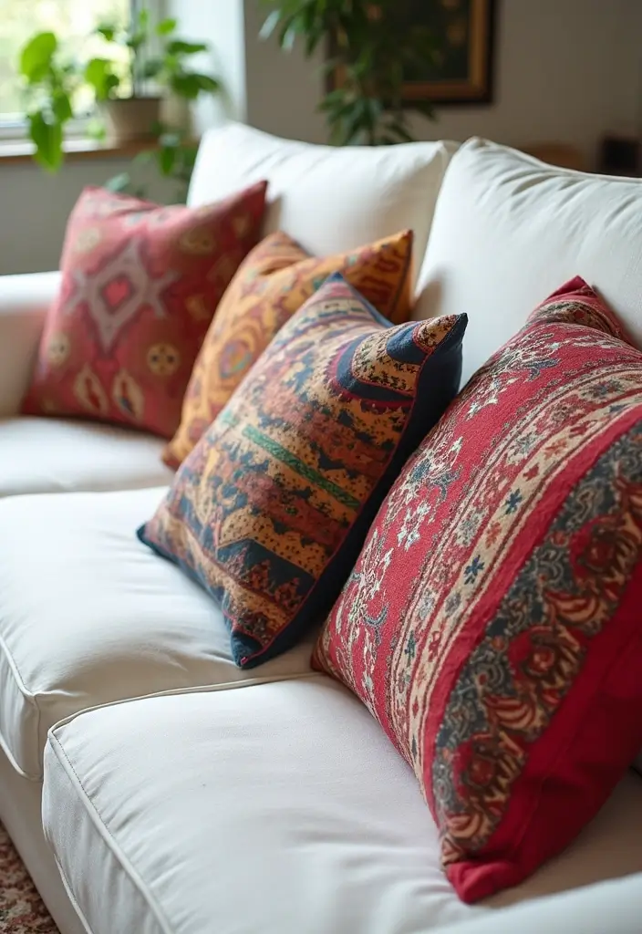 27 White Couch with Colorful Pillows Bright and Playful Decor Ideas 17 27 White Couch with Colorful Pillows Bright and Playful Decor Ideas - 17. Cultural Fusion