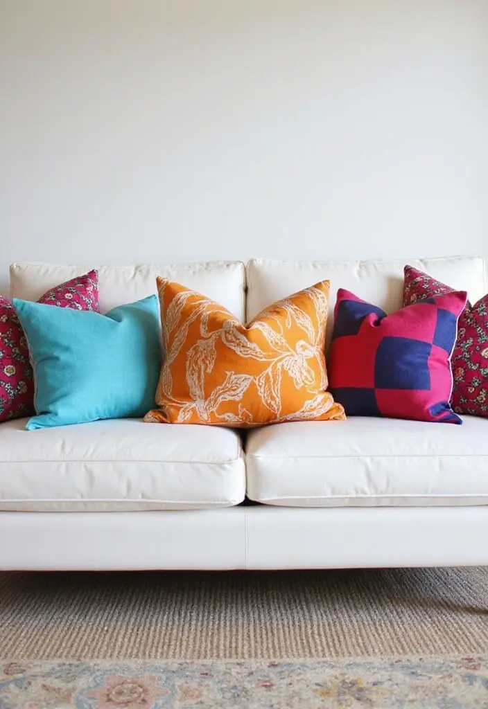 27 White Couch with Colorful Pillows Bright and Playful Decor Ideas 22 27 White Couch with Colorful Pillows Bright and Playful Decor Ideas - 22. Statement Accents