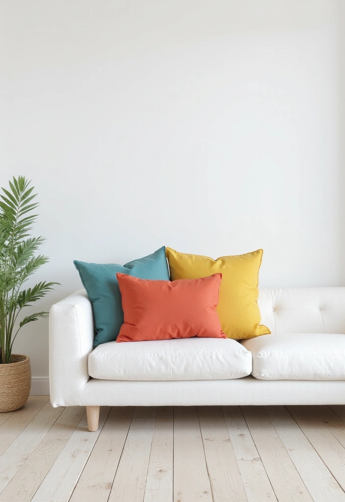 27 White Couch with Colorful Pillows Bright and Playful Decor Ideas 25 27 White Couch with Colorful Pillows Bright and Playful Decor Ideas - 25. Minimalist Approach
