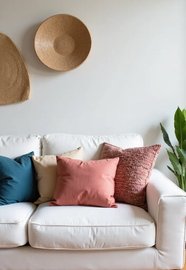 27 White Couch with Colorful Pillows Bright and Playful Decor Ideas 26 27 White Couch with Colorful Pillows Bright and Playful Decor Ideas - 26. Upcycled and Eco-Friendly Decor