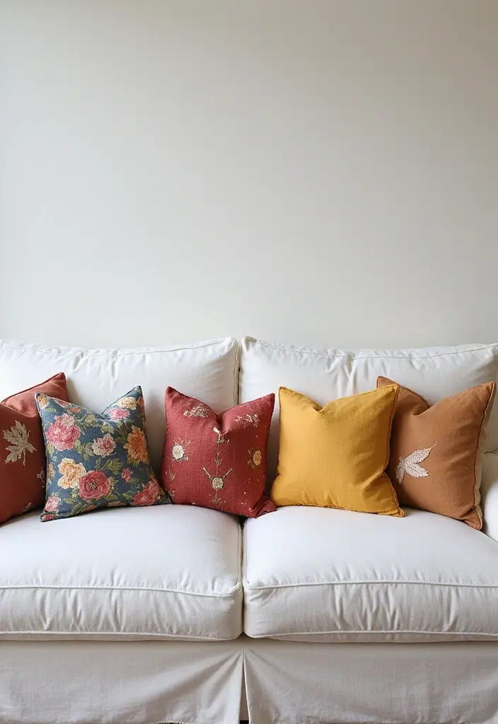 27 White Couch with Colorful Pillows Bright and Playful Decor Ideas 4 27 White Couch with Colorful Pillows Bright and Playful Decor Ideas - 4. Seasonal Swaps