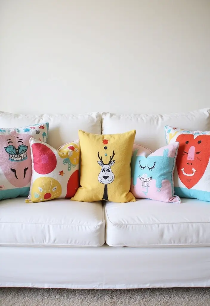 27 White Couch with Colorful Pillows Bright and Playful Decor Ideas 5 27 White Couch with Colorful Pillows Bright and Playful Decor Ideas - 5. Whimsical Prints