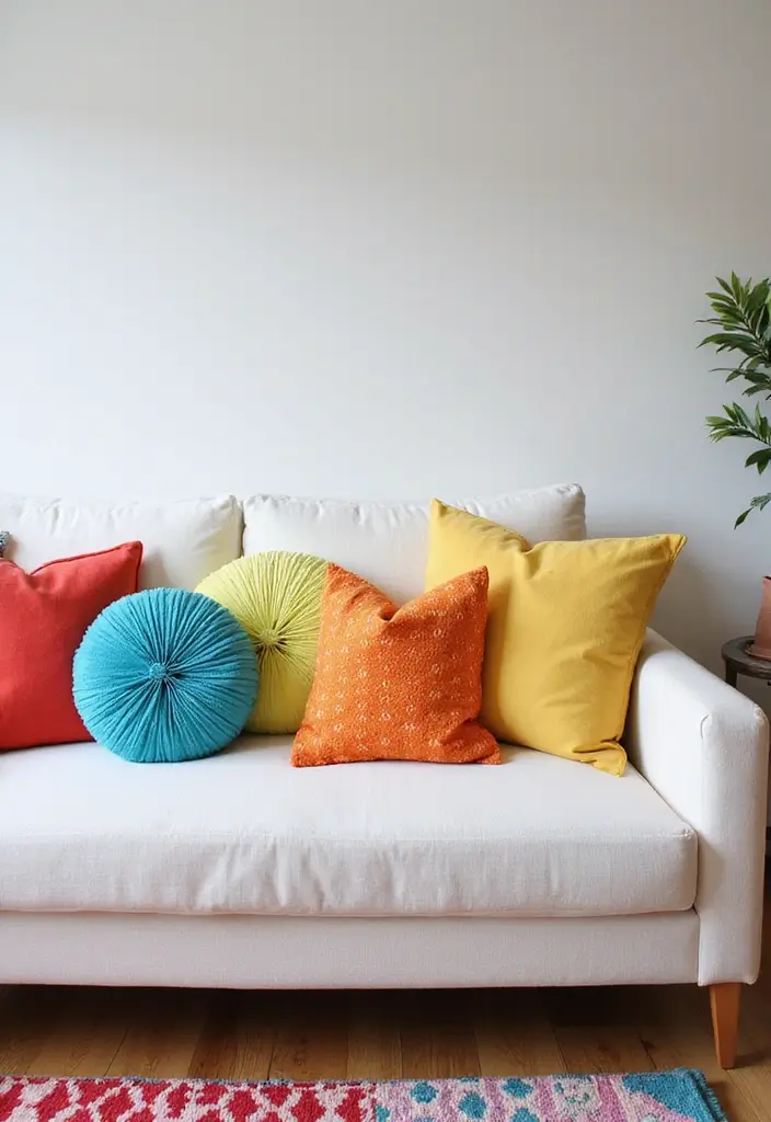 27 White Couch with Colorful Pillows Bright and Playful Decor Ideas 7 27 White Couch with Colorful Pillows Bright and Playful Decor Ideas - 7. Bright and Bold Color Combinations
