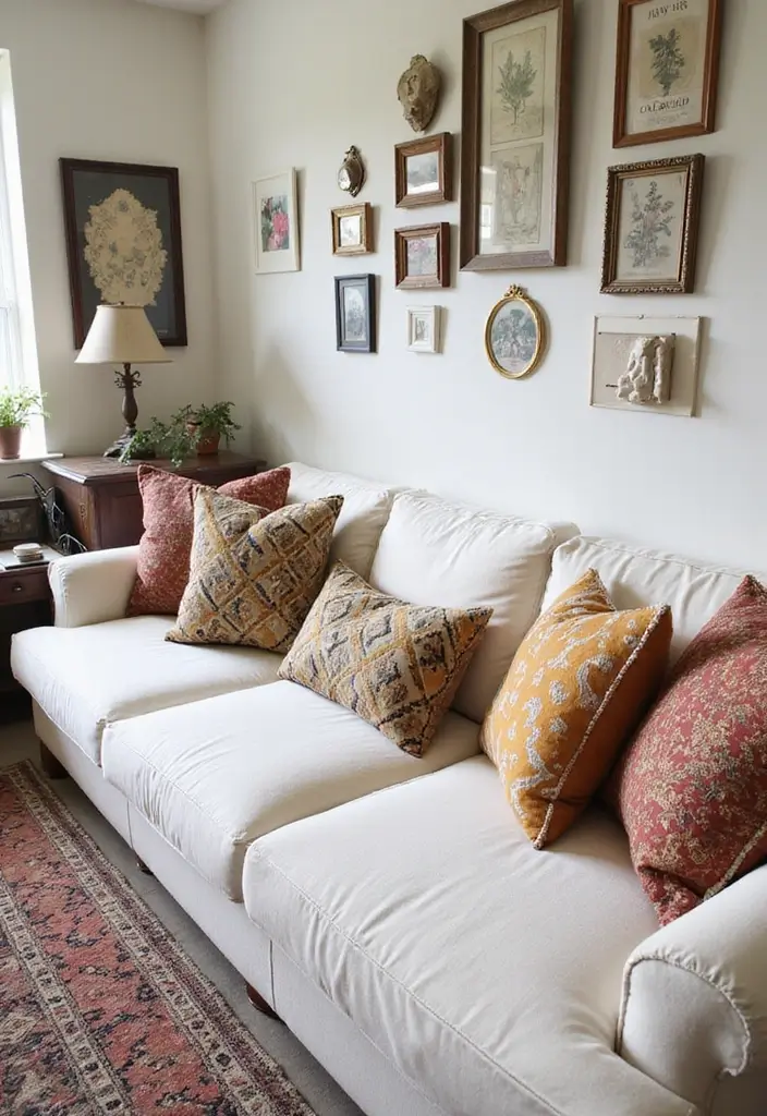27 White Couch with Colorful Pillows Bright and Playful Decor Ideas 9 27 White Couch with Colorful Pillows Bright and Playful Decor Ideas - 9. Vintage Finds