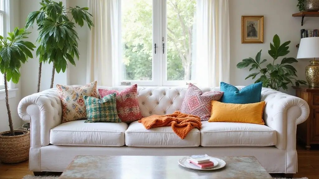 27 White Couch with Colorful Pillows Bright and Playful Decor Ideas