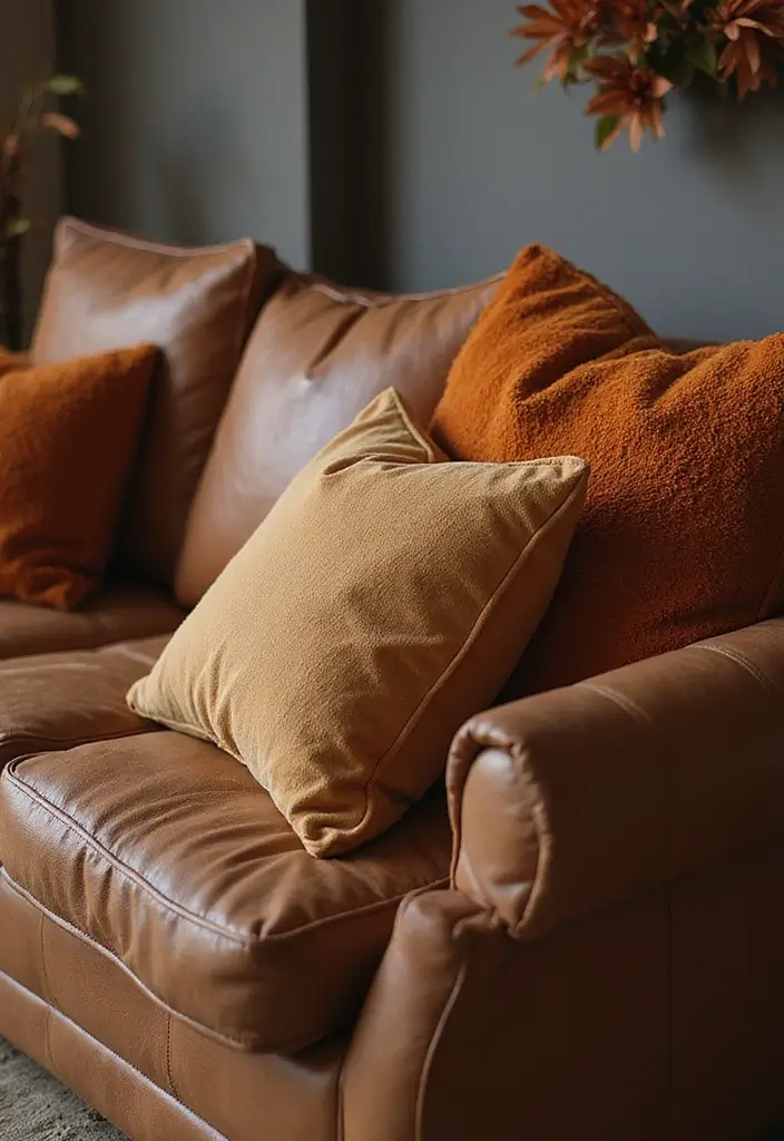 28 Brown Leather Couch Pillow Ideas That Add Texture and Warmth 12 28 Brown Leather Couch Pillow Ideas That Add Texture and Warmth - 12. Soft Chenille Textures