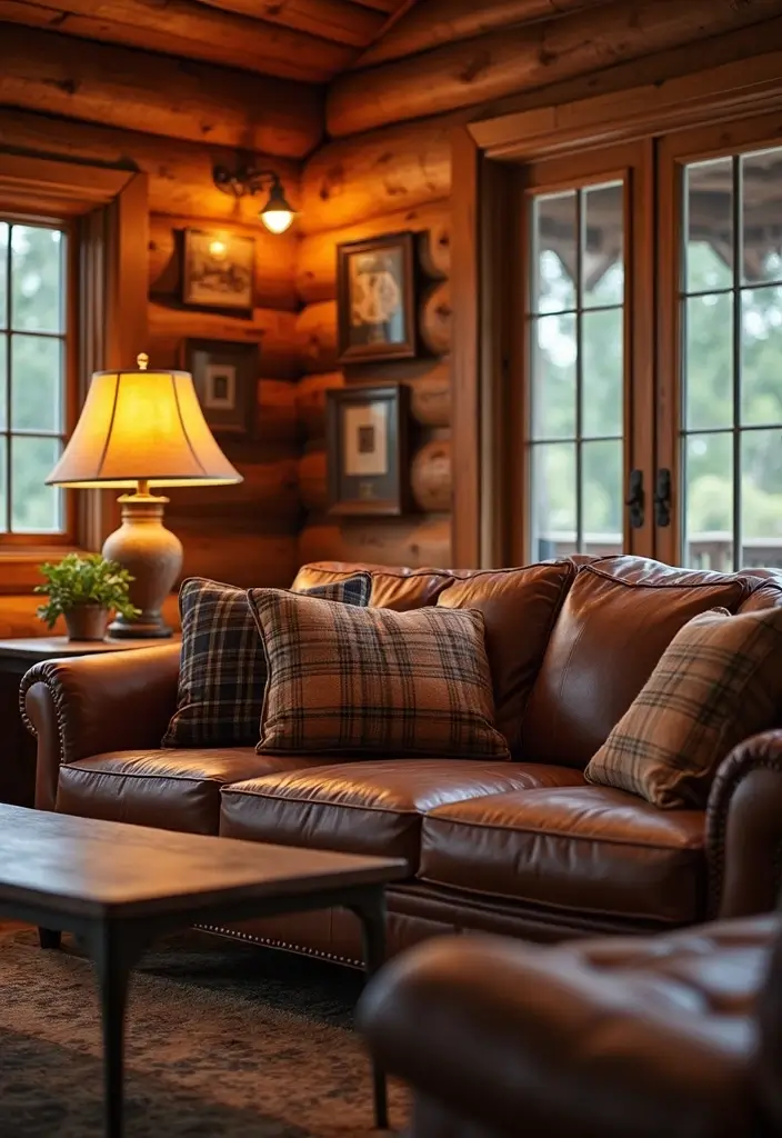 28 Brown Leather Couch Pillow Ideas That Add Texture and Warmth 20 28 Brown Leather Couch Pillow Ideas That Add Texture and Warmth - 20. Cozy Cabin Flannel