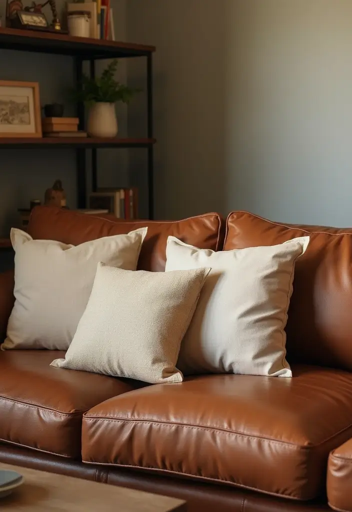28 Brown Leather Couch Pillow Ideas That Add Texture and Warmth 24 28 Brown Leather Couch Pillow Ideas That Add Texture and Warmth - 24. Simple Canvas Designs