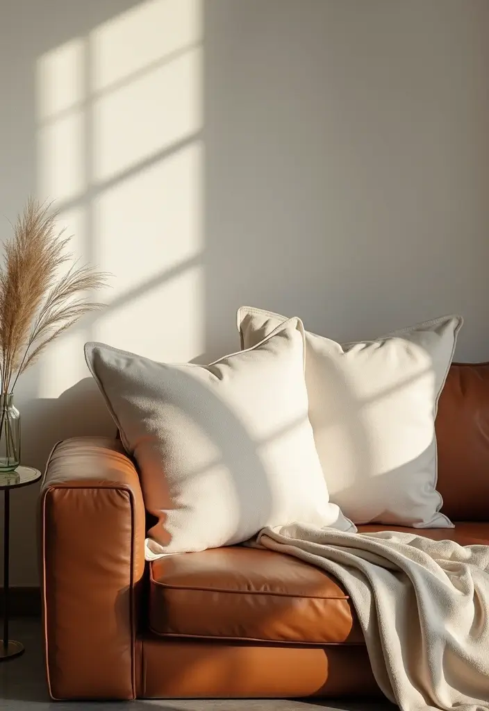 28 Brown Leather Couch Pillow Ideas That Add Texture and Warmth 6 28 Brown Leather Couch Pillow Ideas That Add Texture and Warmth - 6. Linen Blend Styles