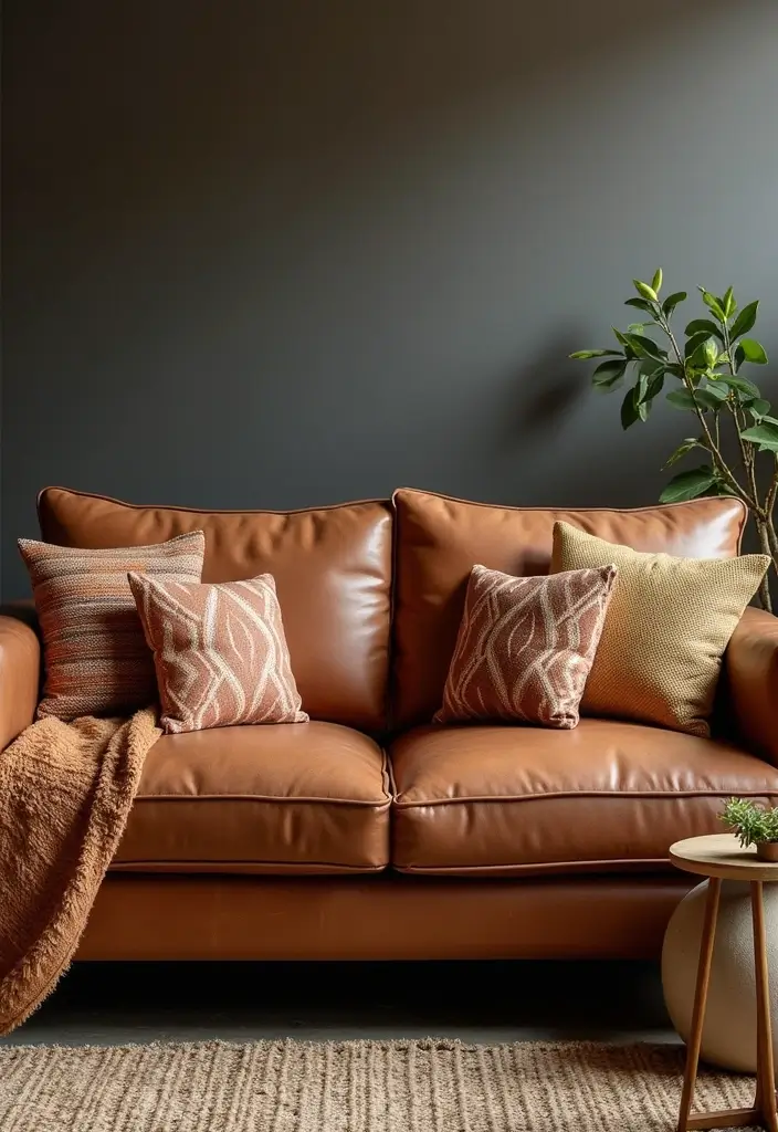 28 Brown Leather Couch Pillow Ideas That Add Texture and Warmth 9 28 Brown Leather Couch Pillow Ideas That Add Texture and Warmth - 9. Geometric Patterns