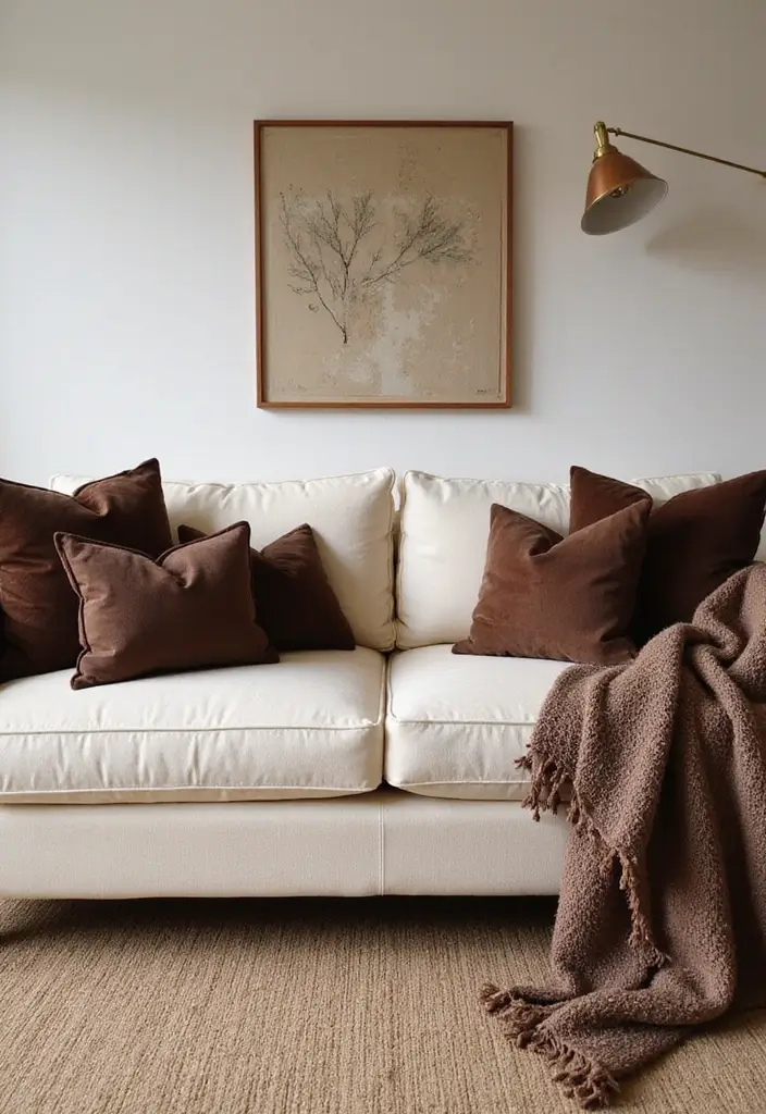 28 Cream Couch Pillow Color Schemes That Feel Calm and Modern 10 28 Cream Couch Pillow Color Schemes That Feel Calm and Modern - 10. Shades of Chocolate and Cream