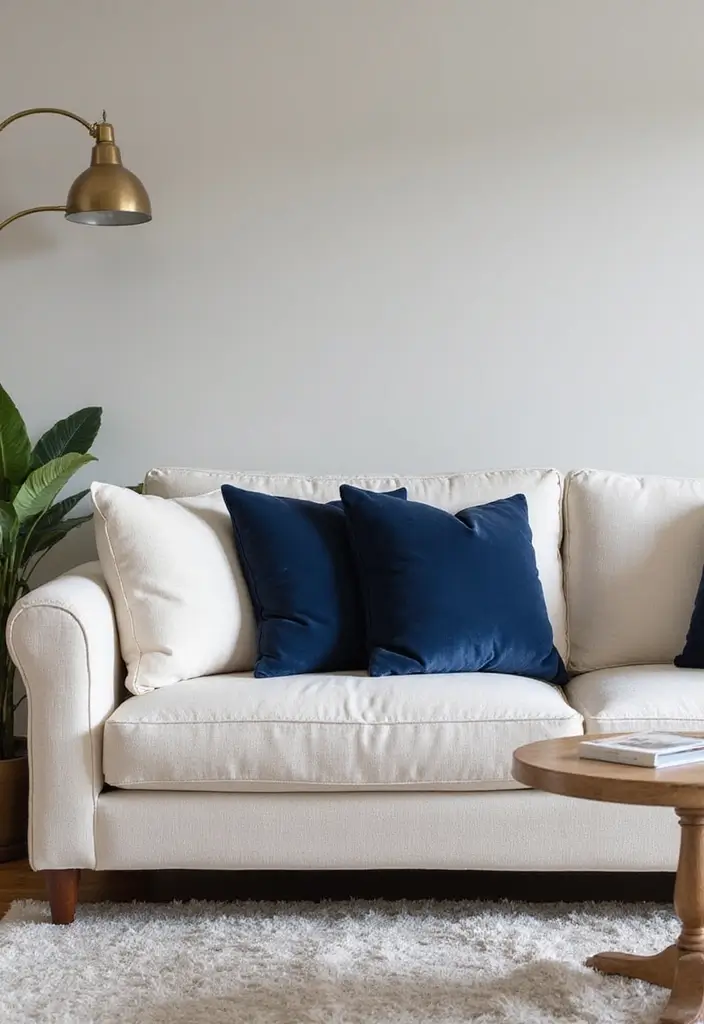 28 Cream Couch Pillow Color Schemes That Feel Calm and Modern 17 28 Cream Couch Pillow Color Schemes That Feel Calm and Modern - 17. Navy and Cream