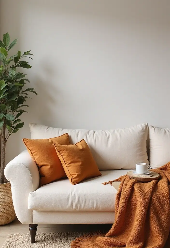 28 Cream Couch Pillow Color Schemes That Feel Calm and Modern 19 28 Cream Couch Pillow Color Schemes That Feel Calm and Modern - 19. Burnt Orange and Cream