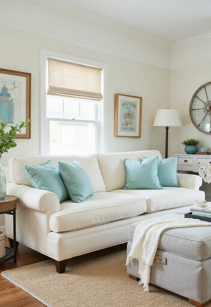 28 Cream Couch Pillow Color Schemes That Feel Calm and Modern 22 28 Cream Couch Pillow Color Schemes That Feel Calm and Modern - 22. Cream and Light Teal