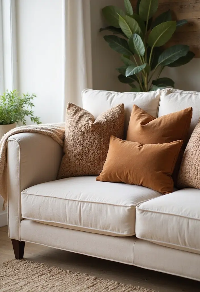 28 Cream Couch Pillow Color Schemes That Feel Calm and Modern 23 28 Cream Couch Pillow Color Schemes That Feel Calm and Modern - 23. Cream with Blended Browns
