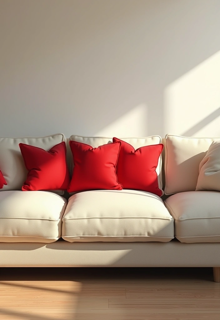 28 Cream Couch Pillow Color Schemes That Feel Calm and Modern 27 28 Cream Couch Pillow Color Schemes That Feel Calm and Modern - 27. Bright Red and Cream