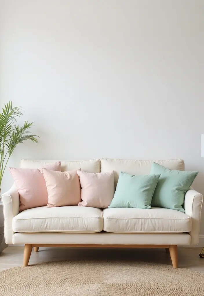 28 Cream Couch Pillow Color Schemes That Feel Calm and Modern 3 28 Cream Couch Pillow Color Schemes That Feel Calm and Modern - 3. Whispering Pastels