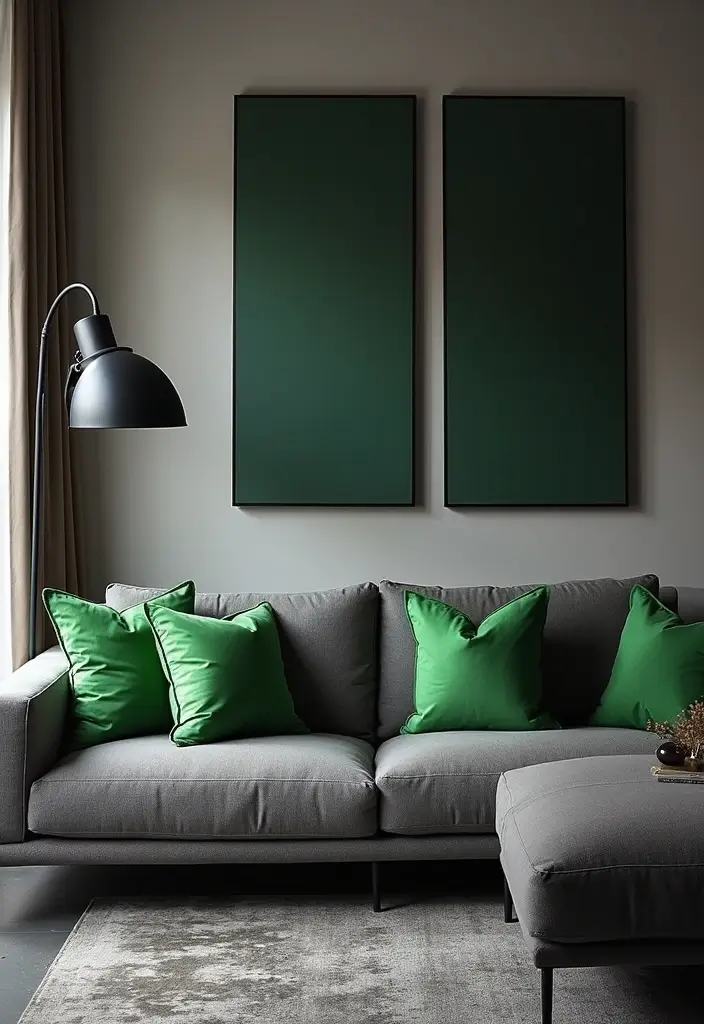 28 Gray Couch with Green Pillows Combinations That Feel Inviting 10 28 Gray Couch with Green Pillows Combinations That Feel Inviting - 10. Classic Black and Green Combo