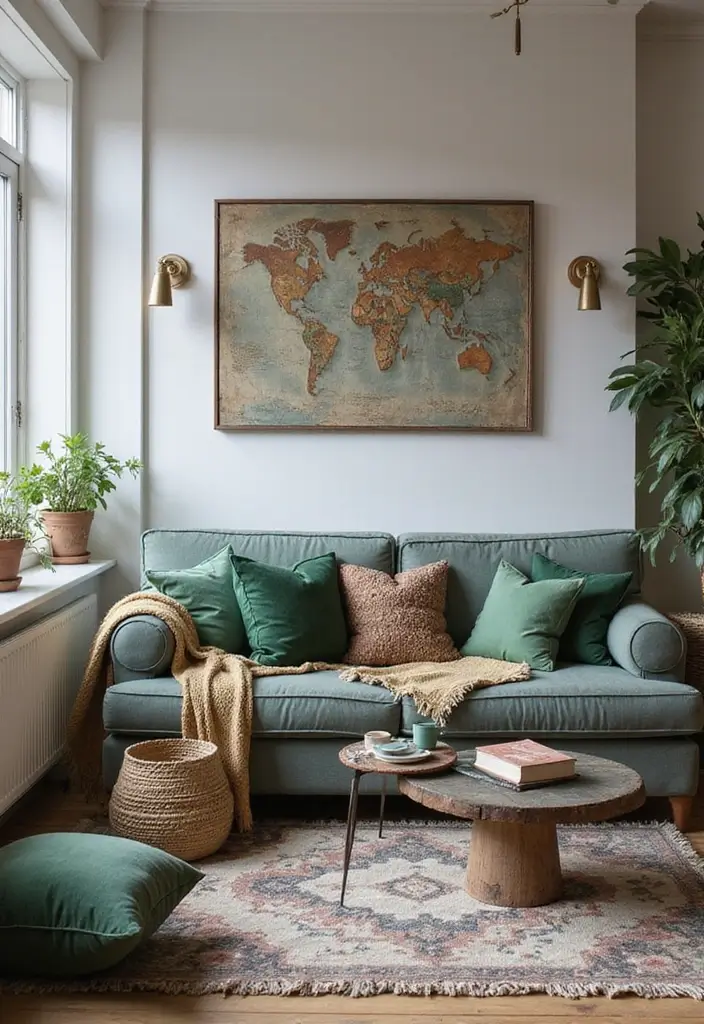 28 Gray Couch with Green Pillows Combinations That Feel Inviting 11 28 Gray Couch with Green Pillows Combinations That Feel Inviting - 11. Cozy Bohemian Layers