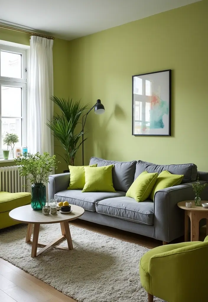 28 Gray Couch with Green Pillows Combinations That Feel Inviting 14 28 Gray Couch with Green Pillows Combinations That Feel Inviting - 14. Vibrant Lime and Gray