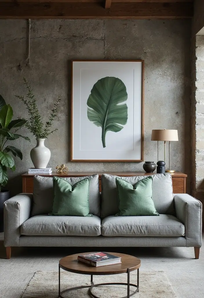 28 Gray Couch with Green Pillows Combinations That Feel Inviting 17 28 Gray Couch with Green Pillows Combinations That Feel Inviting - 17. Industrial Modern Vibes