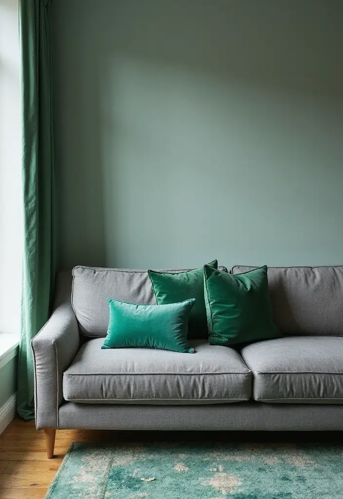 28 Gray Couch with Green Pillows Combinations That Feel Inviting 20 28 Gray Couch with Green Pillows Combinations That Feel Inviting - 20. Layering Different Greens