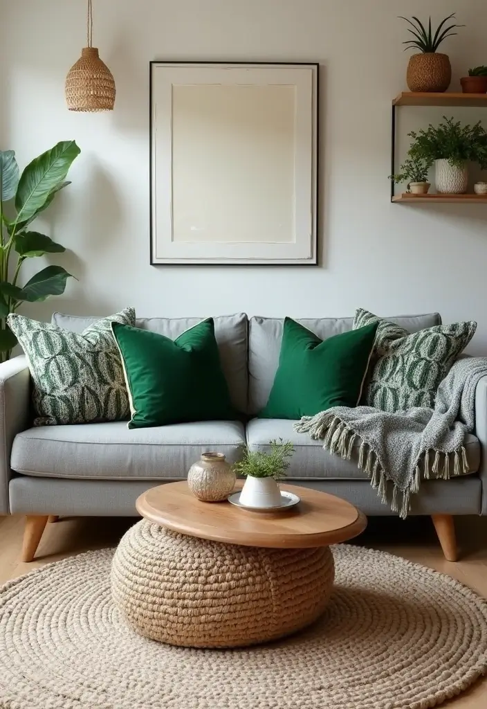 28 Gray Couch with Green Pillows Combinations That Feel Inviting 22 28 Gray Couch with Green Pillows Combinations That Feel Inviting - 22. Decorative Fringe Accents