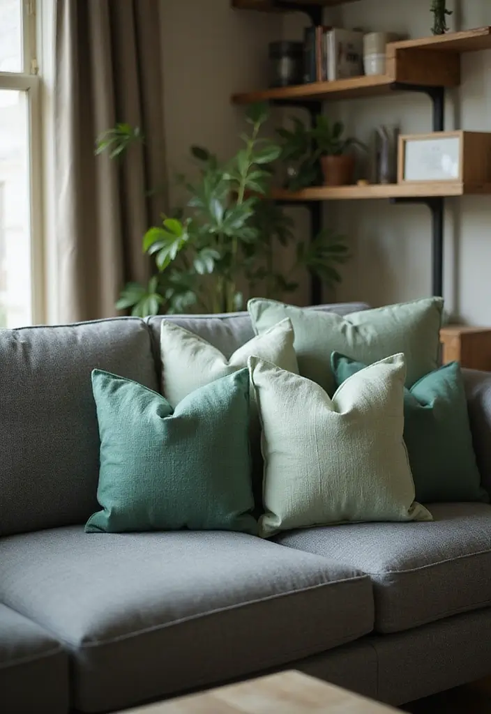 28 Gray Couch with Green Pillows Combinations That Feel Inviting 3 28 Gray Couch with Green Pillows Combinations That Feel Inviting - 3. Sage Green Pillow Combinations
